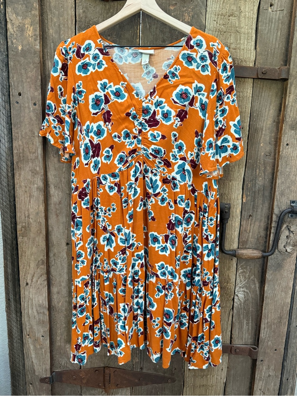 Ava & Viv Boho Summer Dress Women’s Size X Orange Floral Flutter Sleeve VNeck